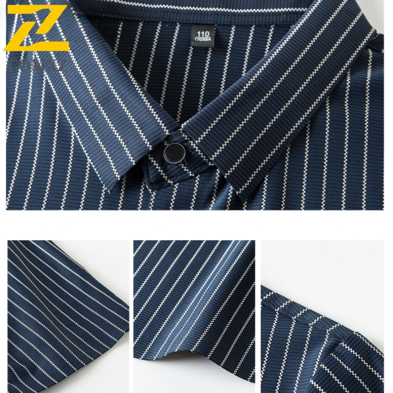 Men's Shirt Autumn New Style Comfortable Breathable Fashionable Striped Short Sleeved Shirt Business Casual Lapel Men's Clothing