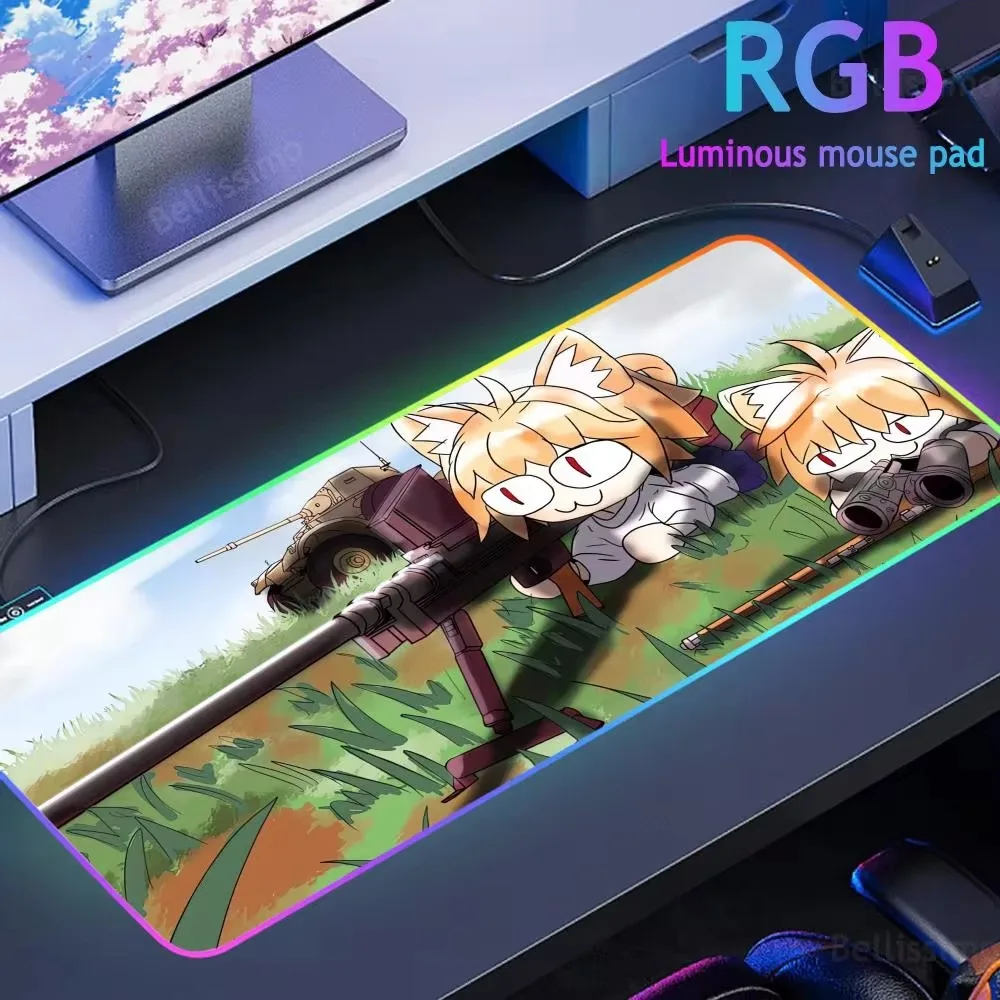 Neco-arc Rgb Lamp Anime Desk Pad All Size Edgelock Rubber Mouse Mat Game Figure Hentai kawaii Esports Mouse Pad Keyboard Pad