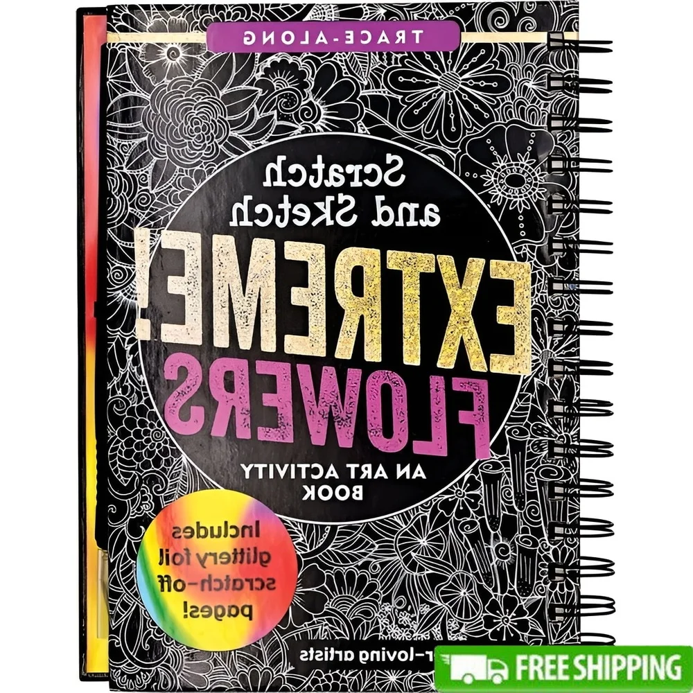 كتاب أنشطة للخدش والرسم على شكل زهور متطرفة، توضيحات زهرية لامعة تتبع 20 صفحة، تلوين إضافي، نقطة دقيقة