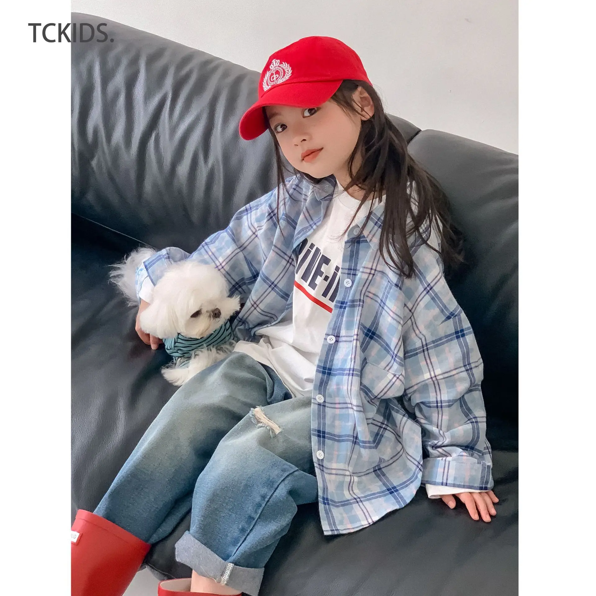 Kid Coat 2024 Spring and Summer Boys and Girls Green Plaid Neutral Wind Light Sunscreen Blue Plaid Neutral Style Sub Shirt Coat