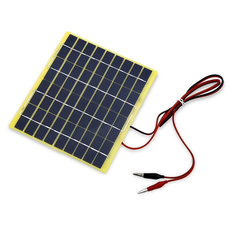 10Watt 18V Solar Panel with 1M Alligator Clip Cable Solar Cell for 12V Garden Fountain Pond Battery Charger