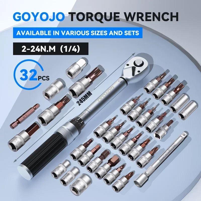 

Torque Wrench Inch 2 To 24 Nm New in Bicycle Maintenance Torque Wrench Kit Tool for Road Mountain Bikes Multitool Adjustable