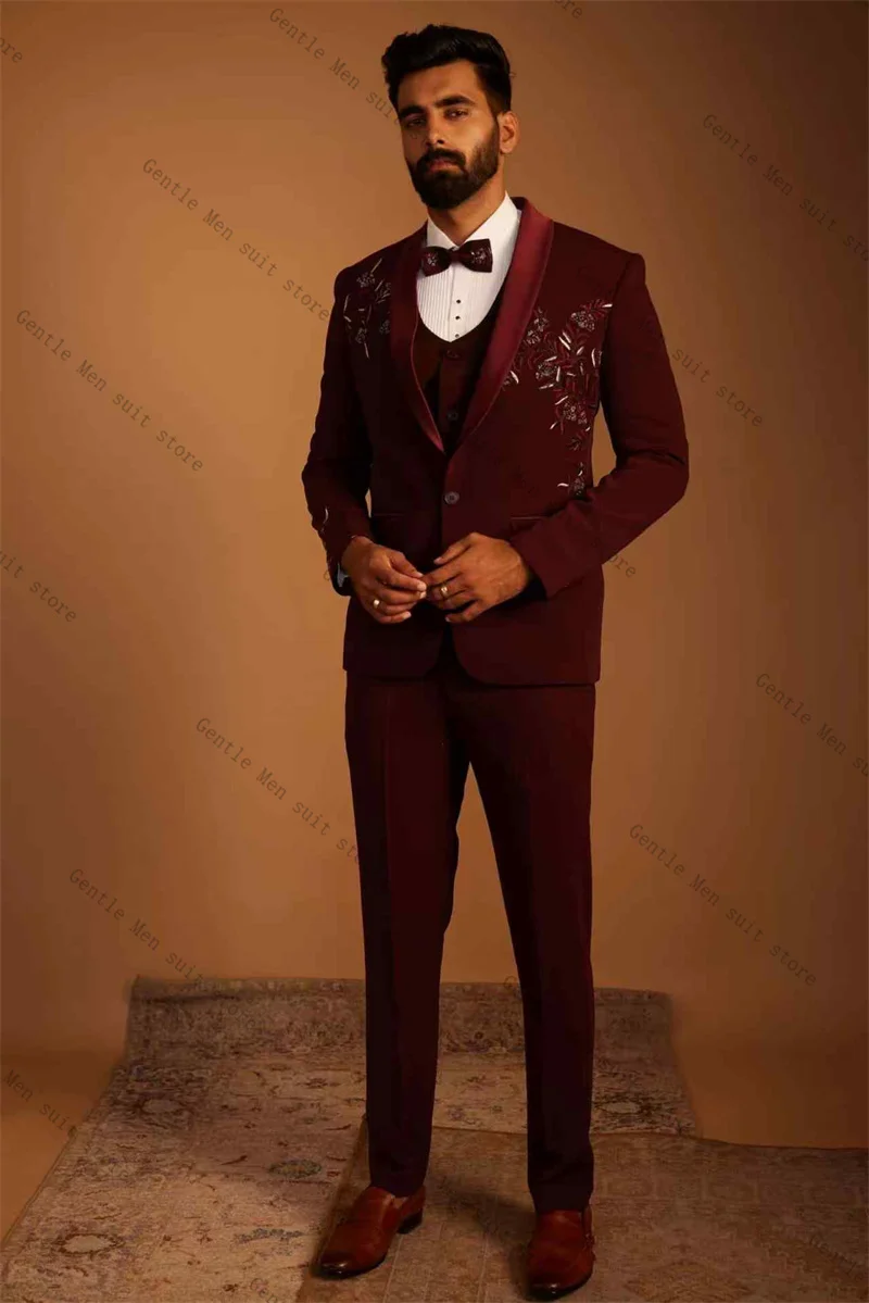 

Stone Crystals Men Suit Set 2 Pcs Blazer+Cotton Pants Trousers Wedding Tuxedo Formal Business Office Jacket Prom Coat Customized