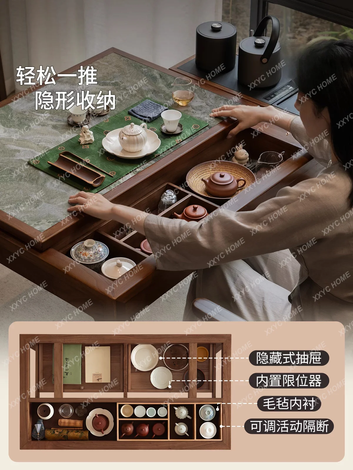 New Chinese-style solid wood tea balcony small apartment tea  tea table Chinese-style household rock slab table