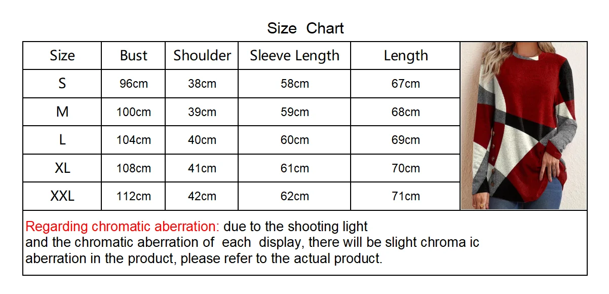 Europäische und amerikanische Frauen lässig Farb block Langarm knöpfe oben elegant lässig geometrische Tunika Tops Rundhals-T-Shirts – Detail 1
