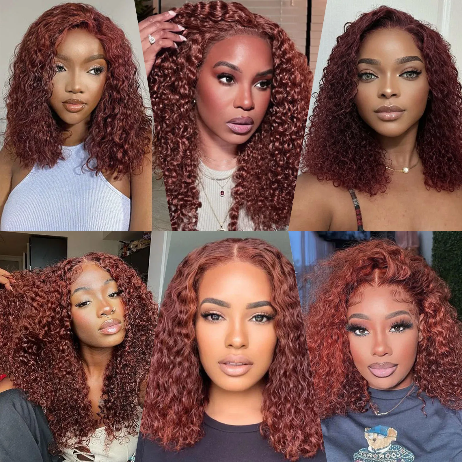 สีน้ําตาลแดง Curly สั้น Bob วิกผม 13X6X1 ลูกไม้ด้านหน้าวิกผมผมมนุษย์ก่อน Plucked Peruvian Remy สั้น Bob วิกผมสําหรับผู้หญิงสีดํา