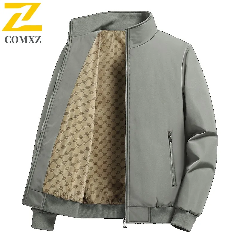 

COMXZ Multi Functional Stand Collar Mens Jacket Business Casual Lightweight Coat Solid Color Travel Windproof Autumn Coat