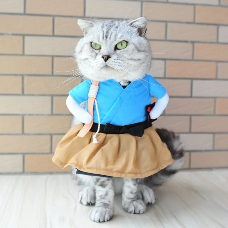 Cute Pet Cosplay Halloween Clothes Samurai Funny Upright Costume Dress Up For Cats Dogs