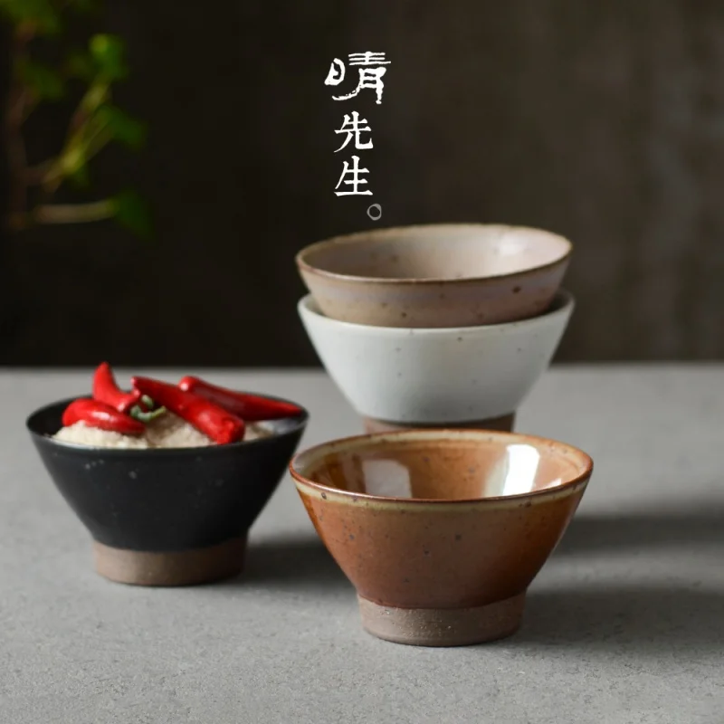 

Simple Handmade Stoneware White Rice Bowl Tableware Household Vintage Soup Noodles Tall Bowl Simple Thickened Clay Bowl Microwav