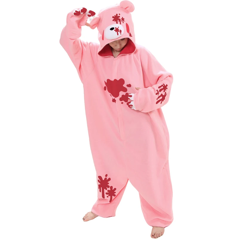 NEW Japan Anime Gloomy Bear Onesies Animal Suits Animal Cosplay Pajamas Pyjama Pink/Black Bear Jumpsuit Party Halloween Costume