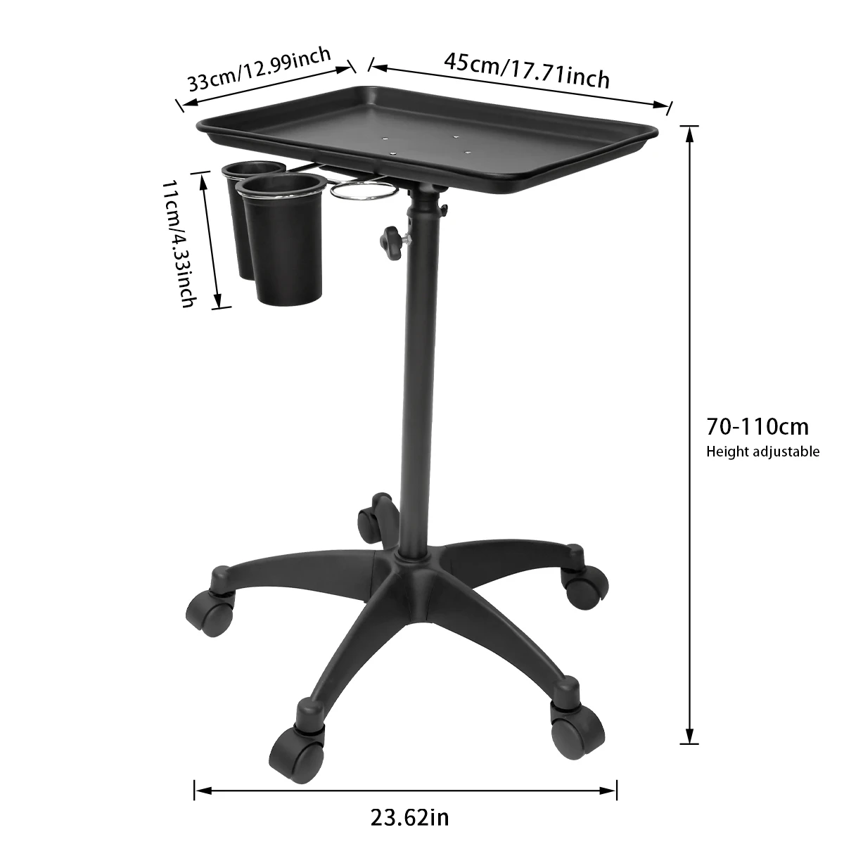 Barber Tray Adjustable Height Stainless Steel Trolley Rolling Cart Stand Salon Medical SPA Clinic Service Cart Storage Tools