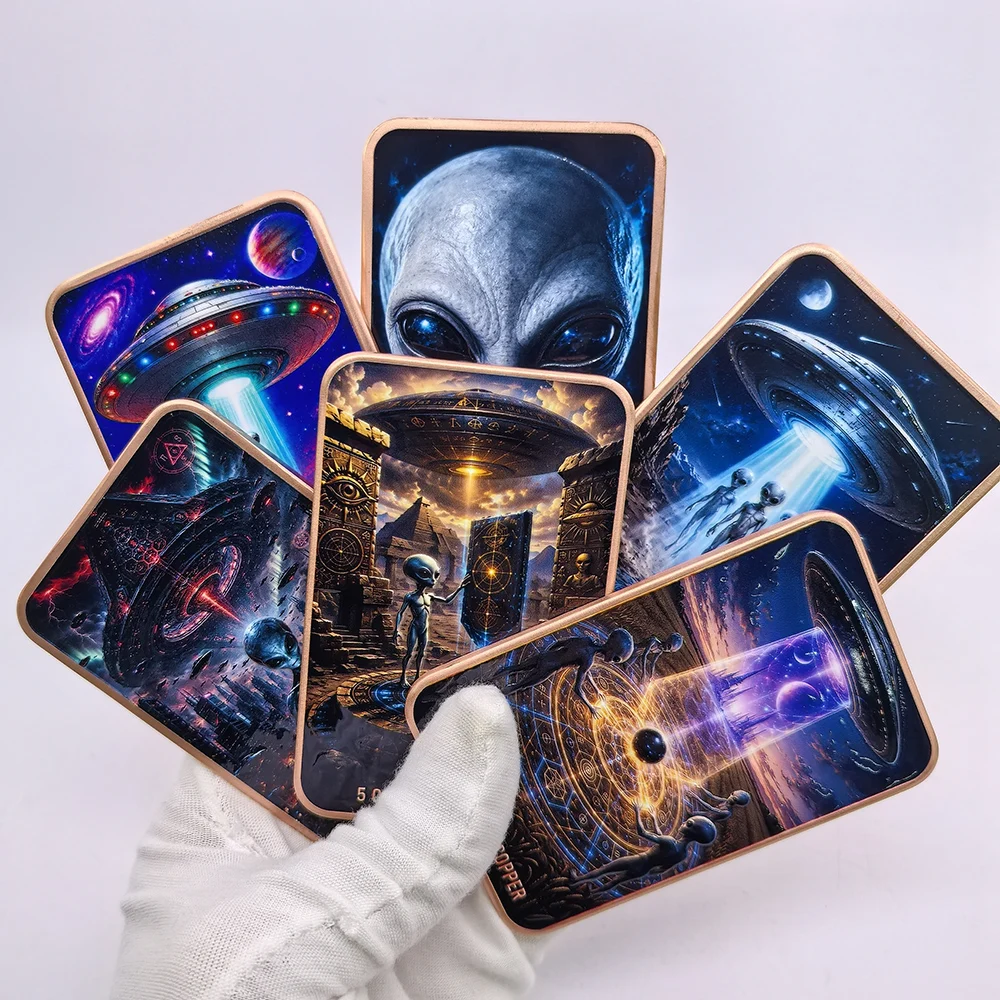 Alien 5 OZ .999 Fine Copper Bar Alien UFO Galaxy Space Scene Rectangular Metal Bar Home Decor Collectible Souvenir Gift
