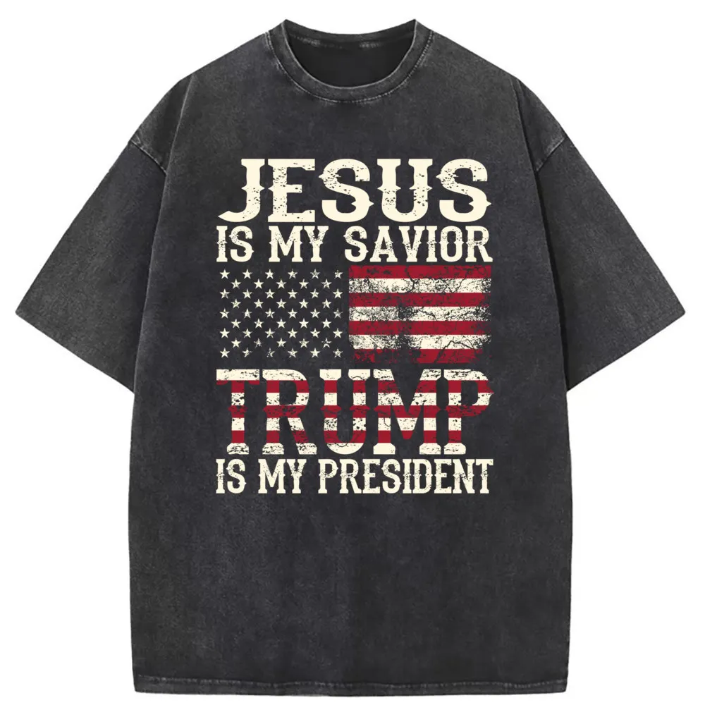 American Jesus Is My Savior Tshirt Washed For Men Slim Fit Sweatshirts Gothic Family Vintage Long Sleeve Clothing Shirt