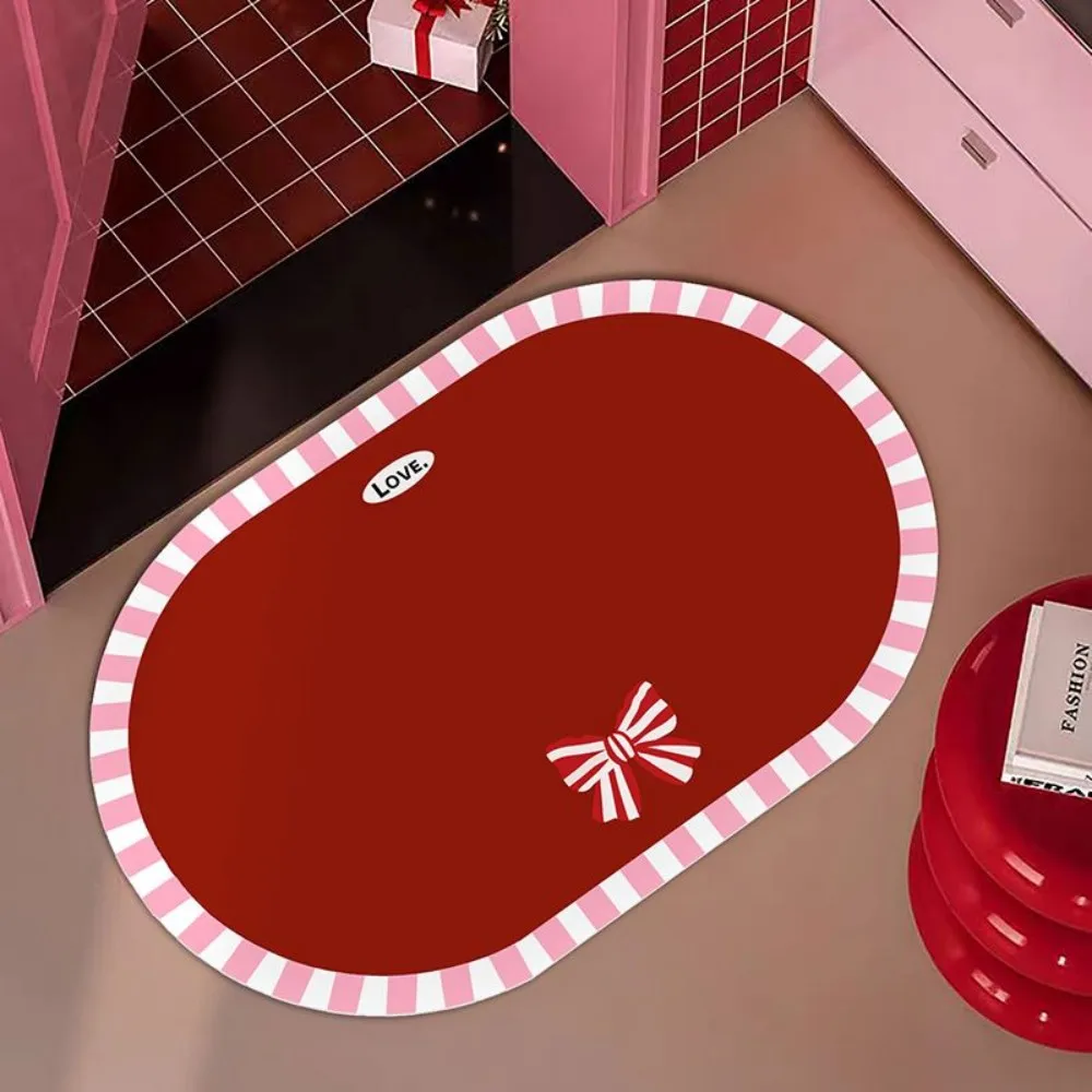 VIKAMA Pink Butterfly Clashing Oval Rug Cute Sweet Wind Floor Mat Bathroom Absorbent Anti Slip Foot Mat Home Decoration