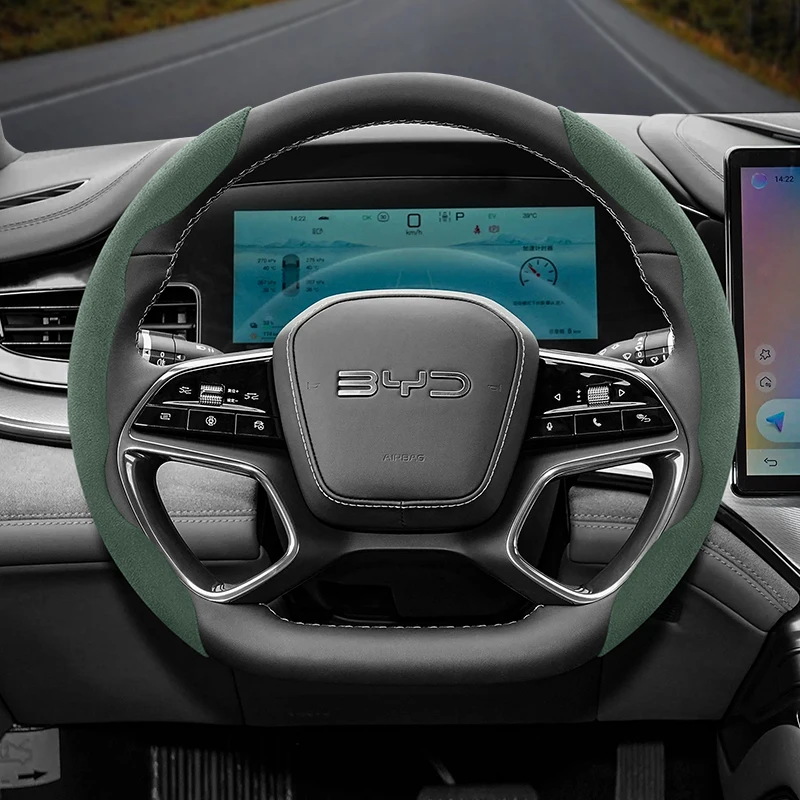 Suitable for Byd Anti-Slip Buckle Segmented Suede Steering Wheel Cover, Compatible with Dolphin Mini Seal Atto 3 King Shark 6 Song Pro Seagull F0 Sealion 7 Yuan Plus Dmi Cars Accessories Volante