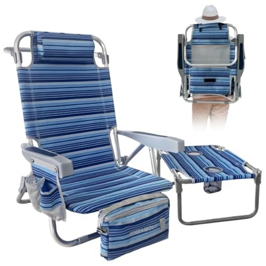 

Backpack Beach Chair Aluminum with Folding Camping Table 5-Position Lay Flat Lounge Chair Outdoor for Adults with Insulated Coo