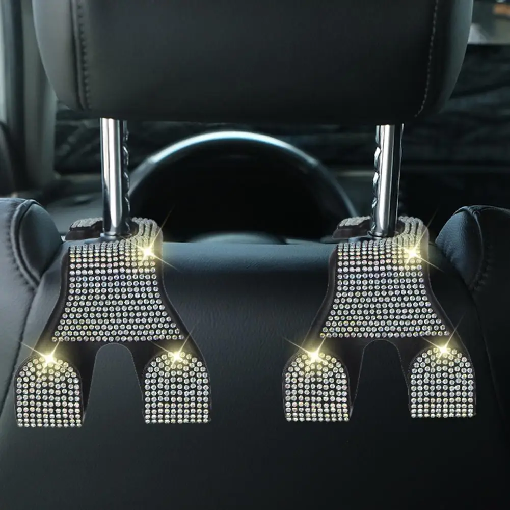 Car Purse Hanger Car Seat Hanger Sparkling Rhinestone Car Headrest Hooks Strong Load-bearing Purse Hangers for Organized Storage