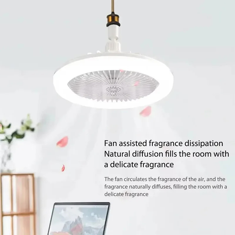 Ceiling Fan Lamp With Remote Control E27 Infinitely Adjustable Base Silent Noise 3 Speeds Wind Speed Adjustment LED Light 85-265