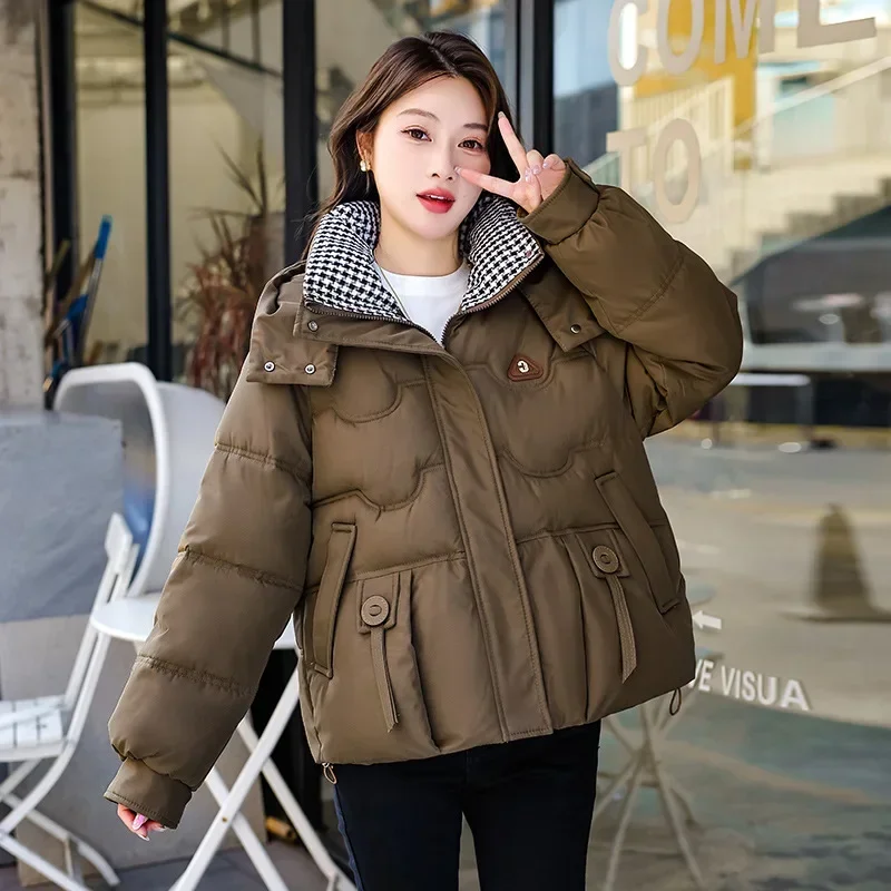 Autumn And Winter Warm Fashion Harajuku Puffer Jacket Women High Neck Hooded Zipper Design Cotton-Padded Coat Abrigo Mujer