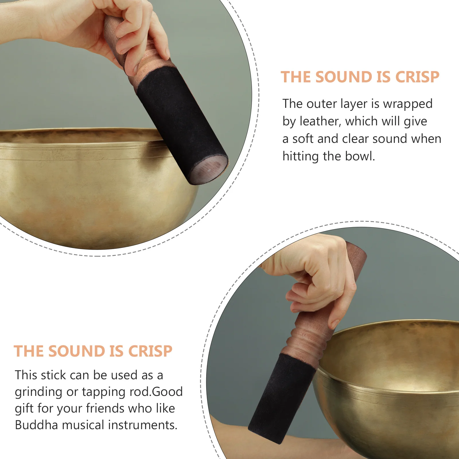 

1Pcs Unique Design Buddha Sound Bowl Mallet Easy to Hold Accessory Stick for Chanting Bowls Medium Size Good Gift
