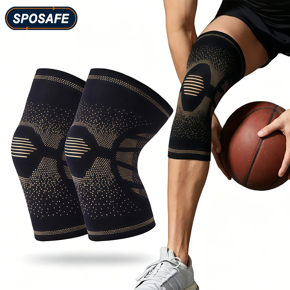1-2 Stück Kupfer-Kompressions-Kniebandage für Männer und Frauen, Sport, Training, Fitness, Laufen, Basketball, Fußball