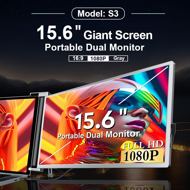 Layar Monitor Portabel 15,6 Inci Kompatibel dengan Laptop MacoS dan Win, Smartphone Android USB-C, PS4, Switch, Gaming