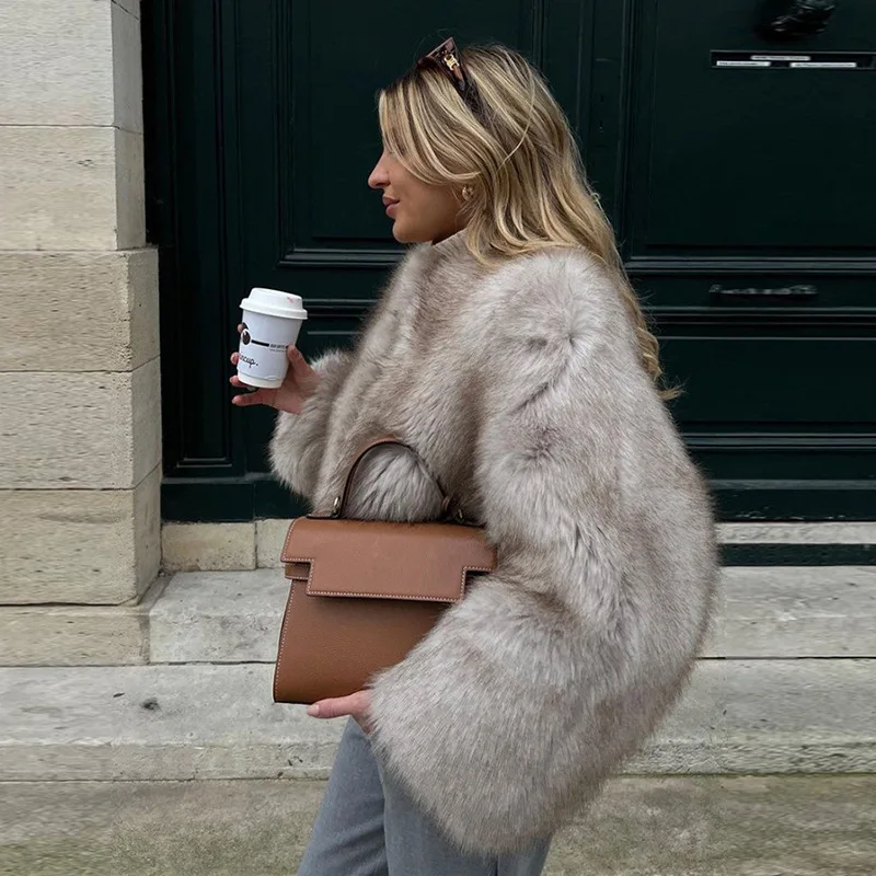 High Waist Short Faux Fur Versatile Light Luxury Round Neck Commuter Women's Coat