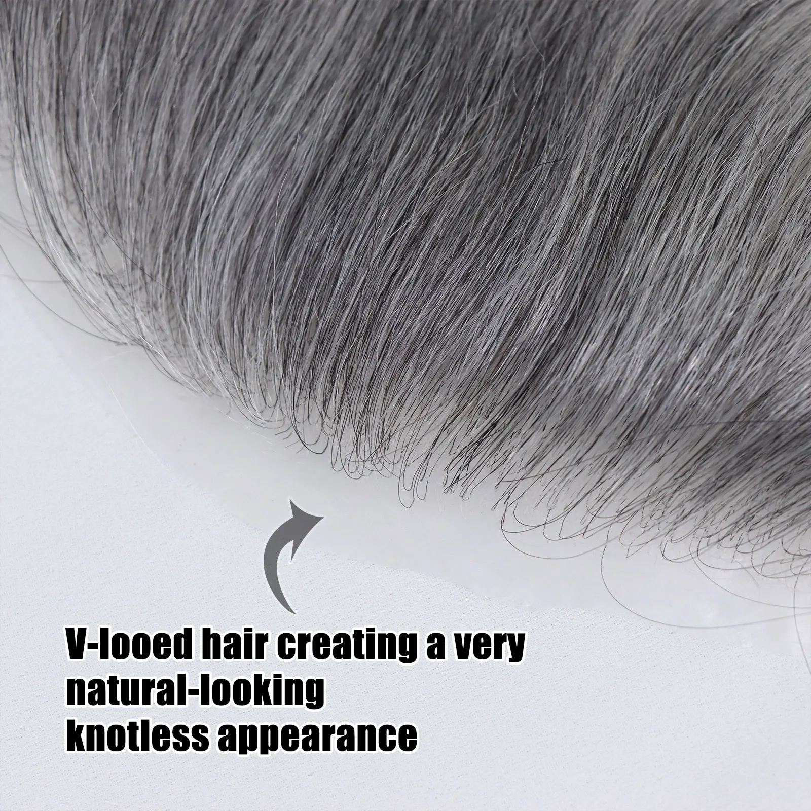 Straight Man Toupee V Style Frontal Hairline For Men Human Hair 0.06mm Ultra Thin Skin PU 1b 60 Grey Męska proteza kapilarna