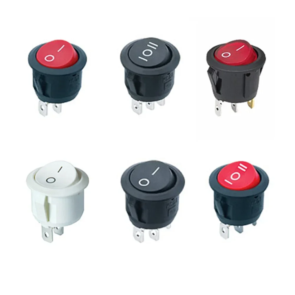 10szt 15mm Średnica Małe Okrągłe Przełączniki Kołyskowe Łódki Przełącznik Zasilania Czarny Mini Okrągły Czarny Biały Czerwony 2-pinowy Przełącznik Kołyskowy ON-OFF