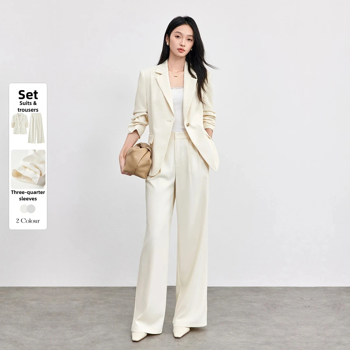 

SENTUBILA Women's Autumn Pant Suits 2025 New Commute Two Piece Set Three-Quarter Sleeve Blazers Straight Long Pants 153ZE2582