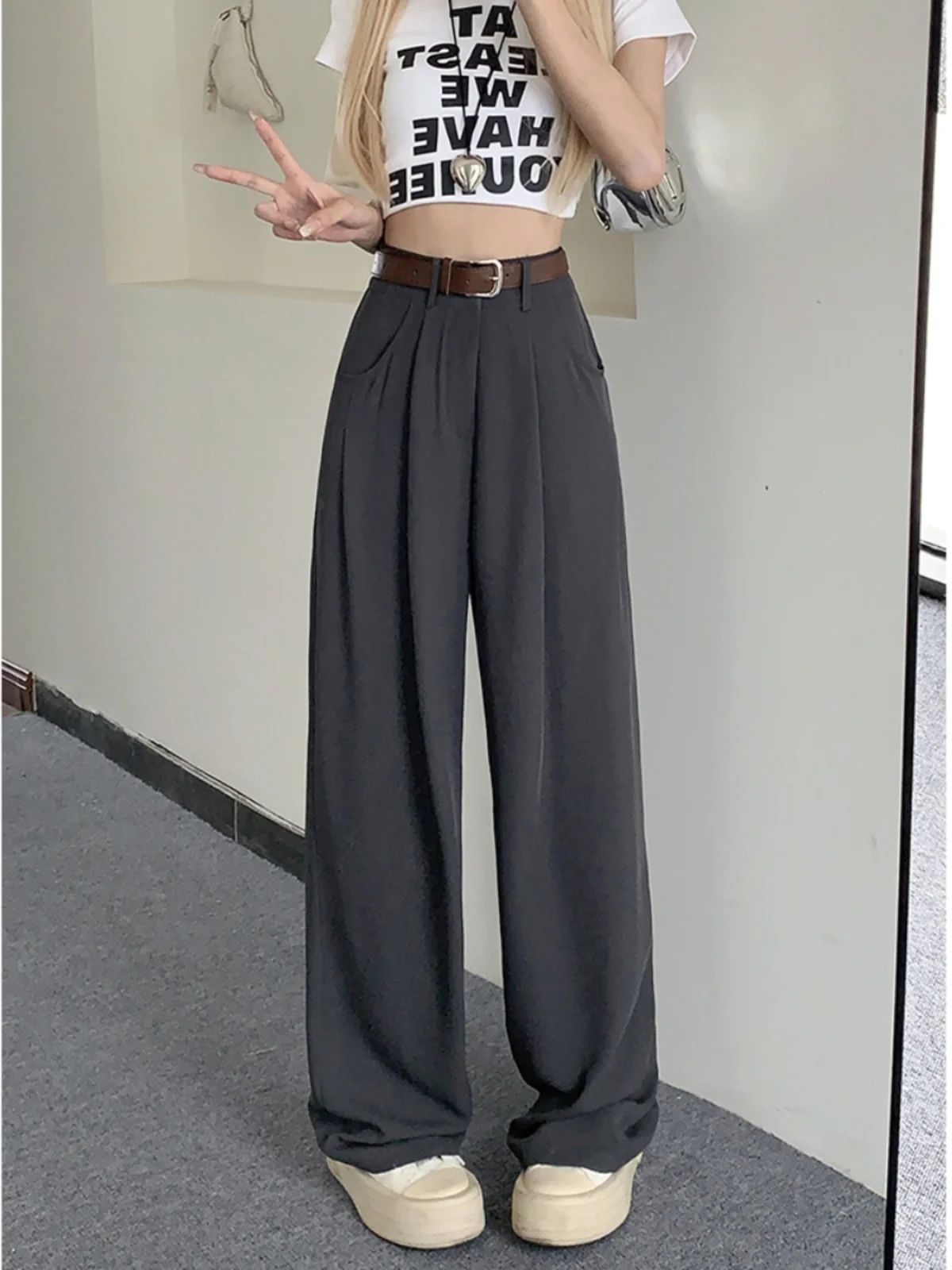 Loose Hanging Wide Leg Casual Pants For Women's Autumn 2024 New Fashion High Waist Slimming Suit Pants Long Pants