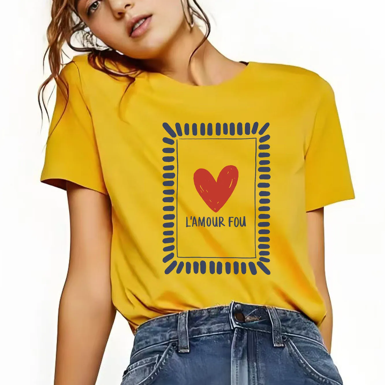 Modieus T-shirt met liefdespatroon, casual, korte mouwen, ronde hals, geschikt voor alle seizoenen, veelzijdig dames-T-shirt