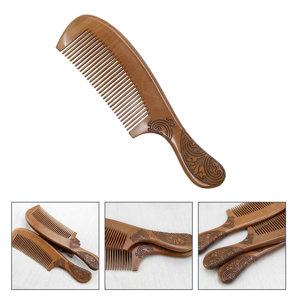 

1Pcs Peach Wood Comb Handle Double-Sided Carved Smooth Surface Anti-Static Hair Massage Wooden Hair Comb for Women Vintage