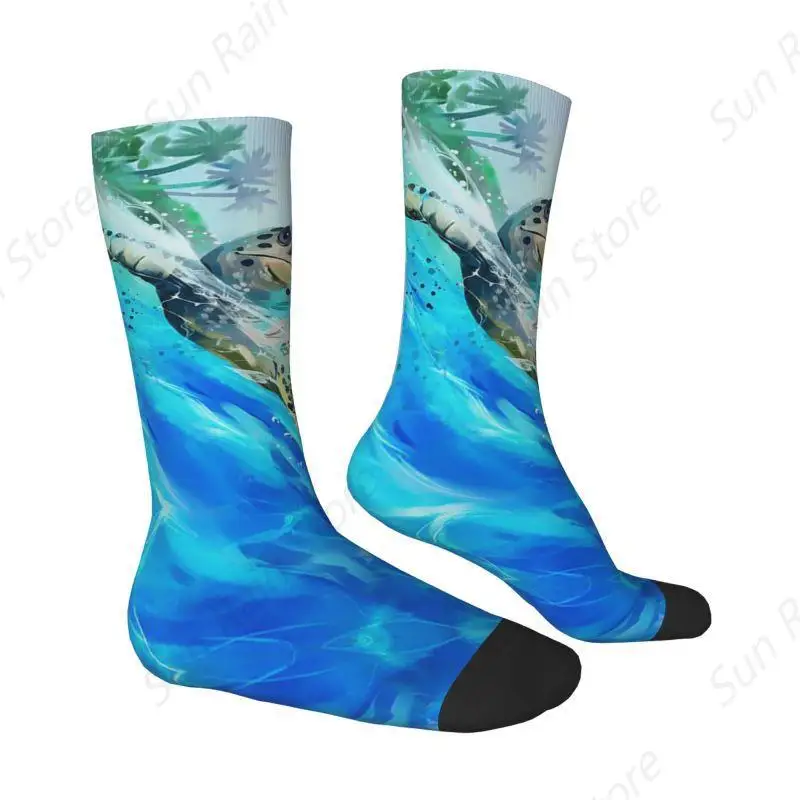 Cool Watercolor Sea Turtle Socks Women Men Warm 3D Printing Ocean Animal Sports Basketball Socks