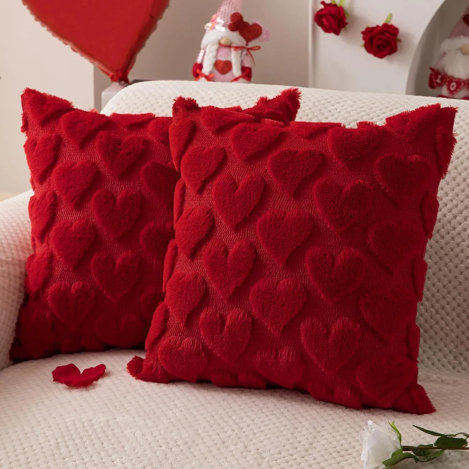

Pair of Valentine's Day Plush Pillow Covers Love Embroidered Pillow Covers Living Room Sofa Cushion Covers Holiday Decorative