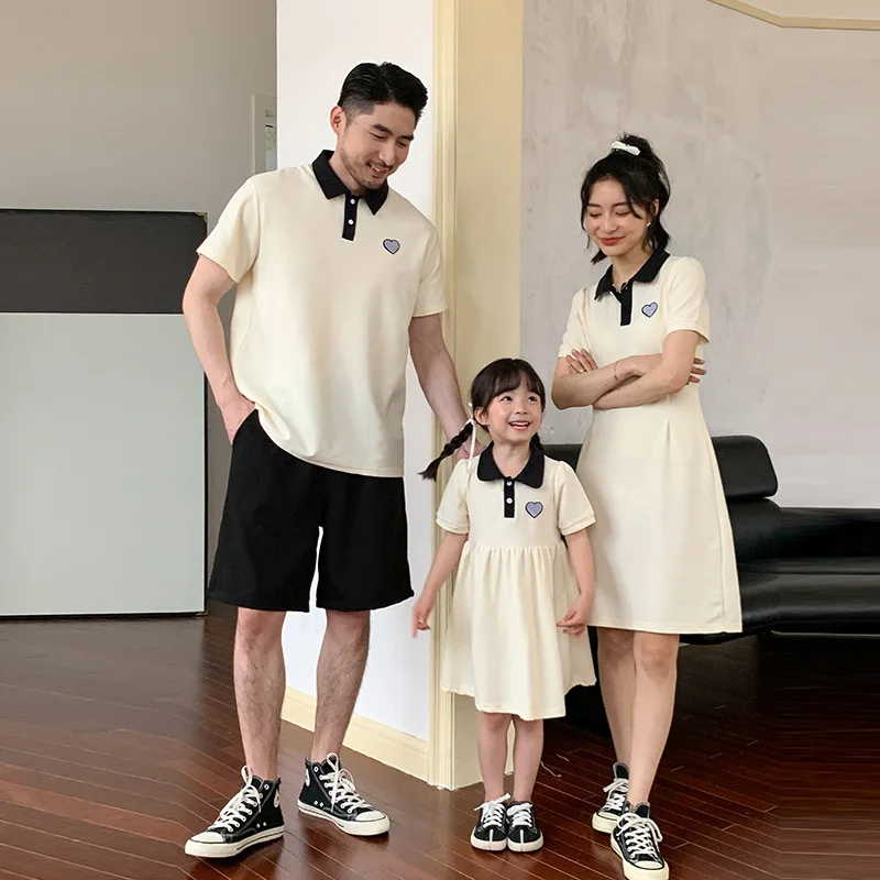 Parents and Children Clothes for The Whole Family Mother Daughter Same Dress Father Son Equal Polo Shirts Dad Mom and Me Outfit