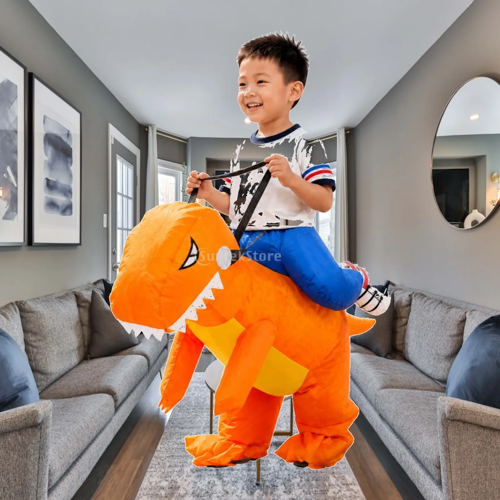 子供用ハロウィン恐竜インフレータブルコスチューム（送風機付き）カーニバルパフォーマンスやコスプレ用全身スーツ