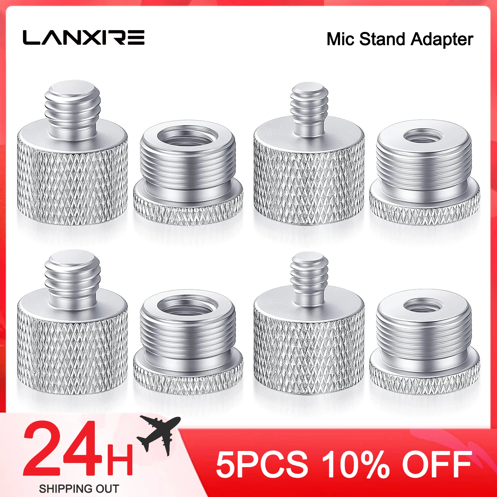 

Lanxire Mic Stand Adapter, Screw Thread Adapter Mic Thread Adapter Set for Microphone - 8 Packs (Silver)