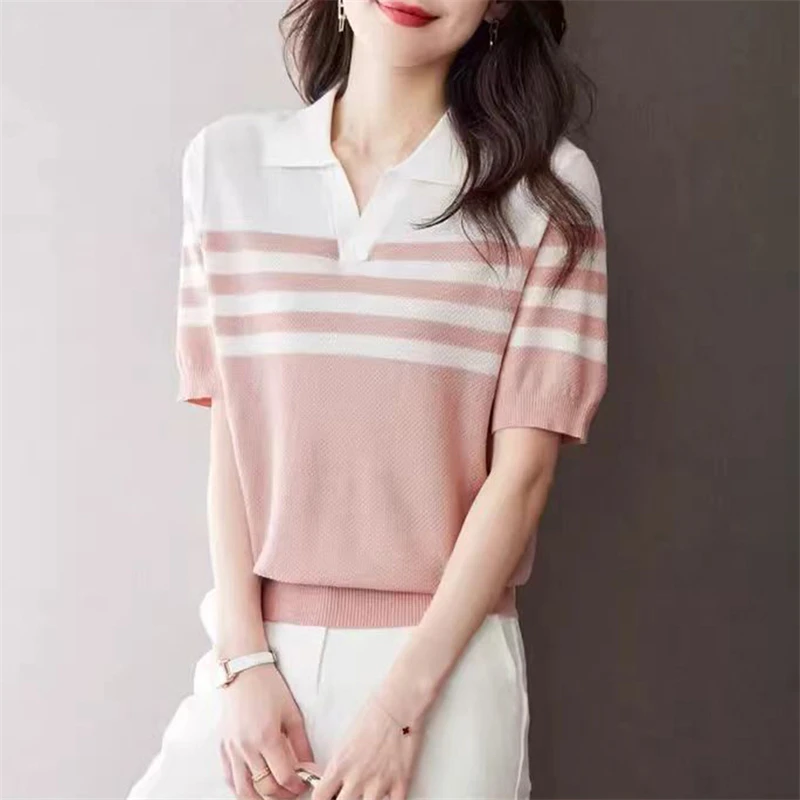 Women's POLO collar T-shirt summer new 100% cotton knitted short sleeved casual… - Image 3