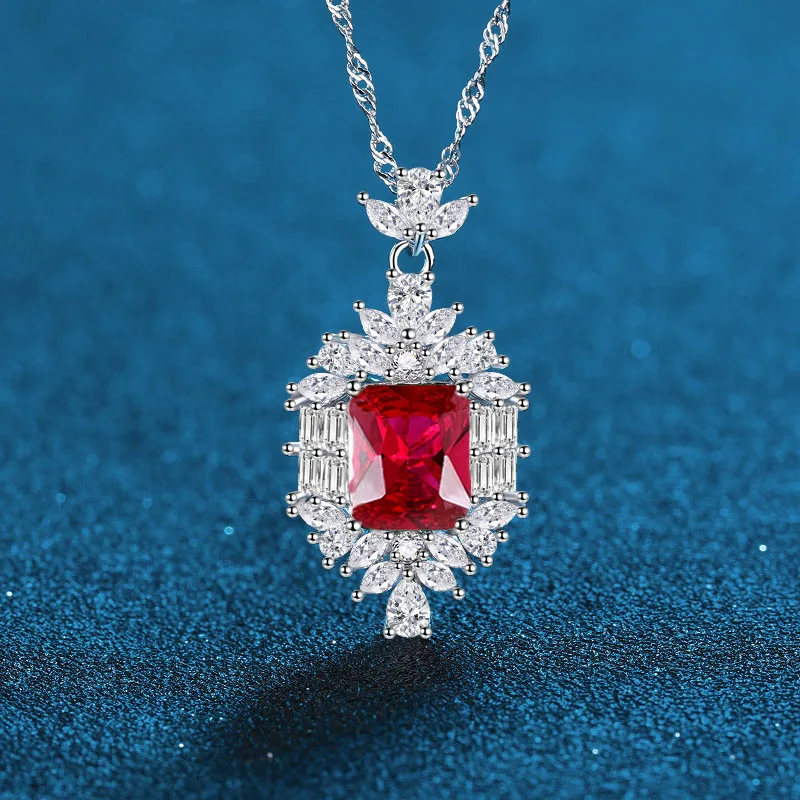 

PT950 платиновый искусственный культивированный драгоценный камень бабушка голубь кровь розовый драгоценный камень ожерелье женская мода