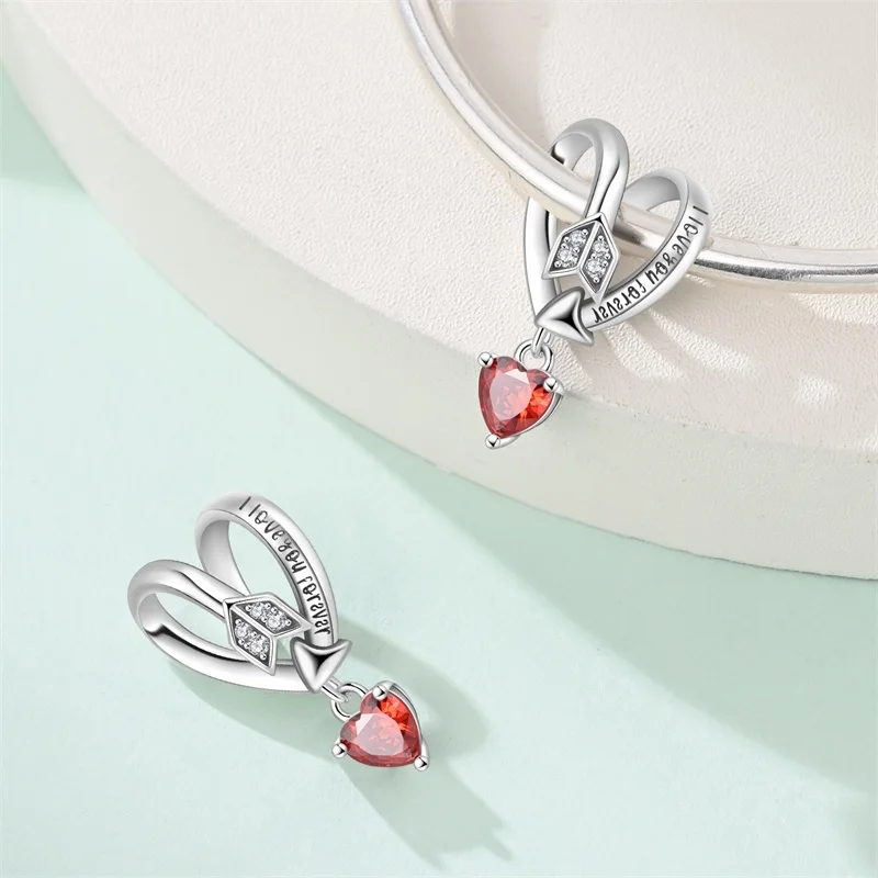 925 Sterling Silver Heart Arrow Charms Bead Sparkling Zircon Dangle Fit 3mm Original Bracelet DIY Women Jewelry Party Gifts