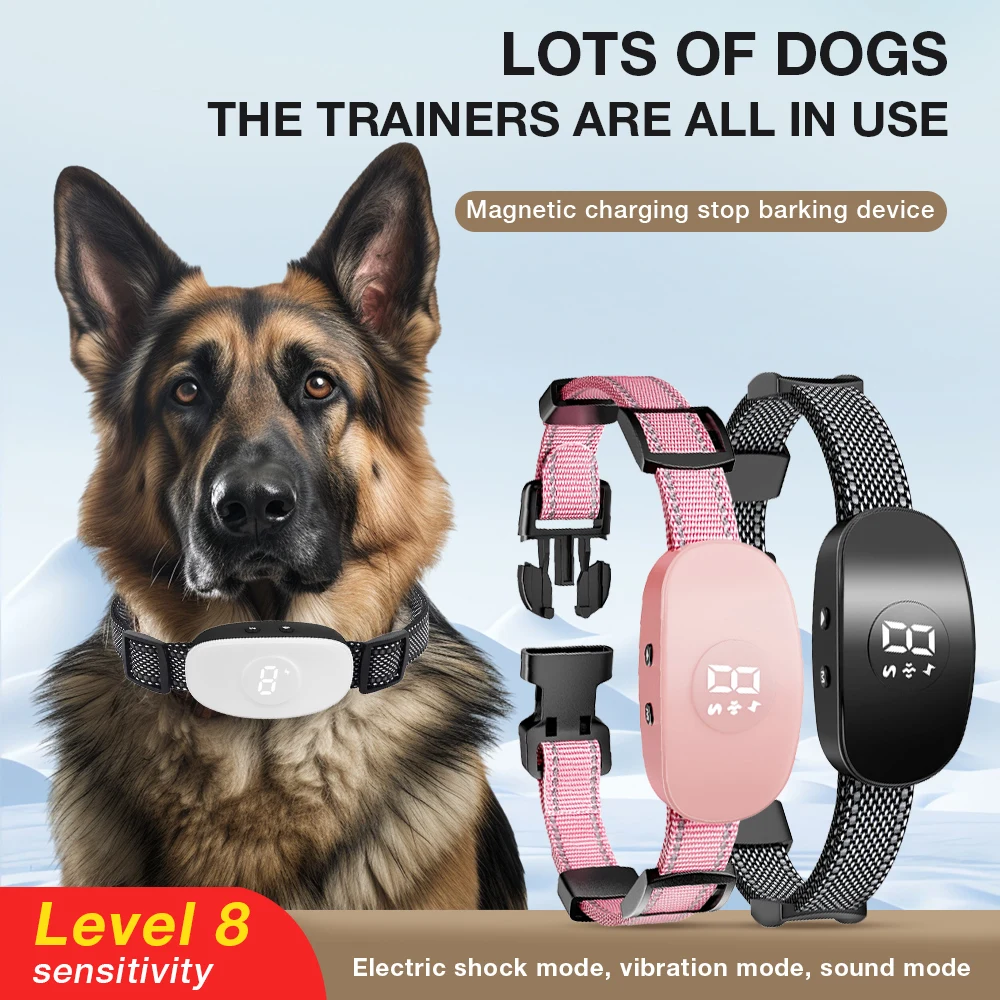 2025 New Smart Dog Bark Collar Rechargeable Vibration Anti Barking Collar Bark Stop Smart Training Collar Adjustable Sensitivity