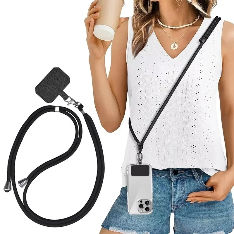 Cordon de cou universel multifonctionnel pour téléphone avec patch, sangle réglable pour téléphone portable, cordon de suspension pour téléphone