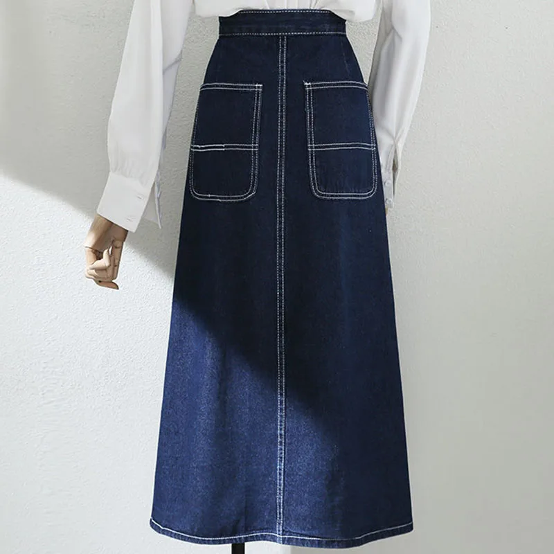 Irregular Pleated Baggy Denim Skirt Women Casual High Waist Vintage Faldas Korean Fashion Streetwear Loose A-lined Jean Skirts