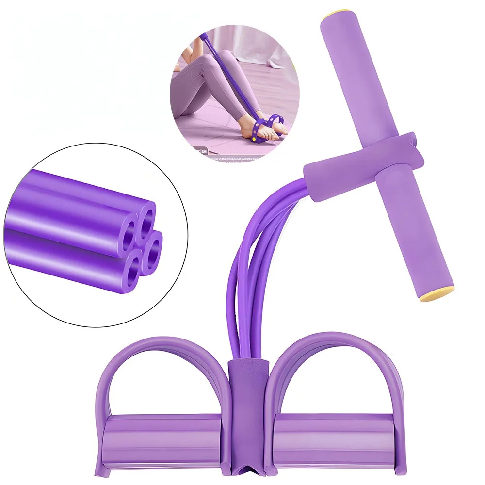 Vier Röhren elastische Fitness Sit Up Zugseil Widerstandsbänder für Home Gym Yoga Fitnessgeräte Sportübungen Pedal Puller