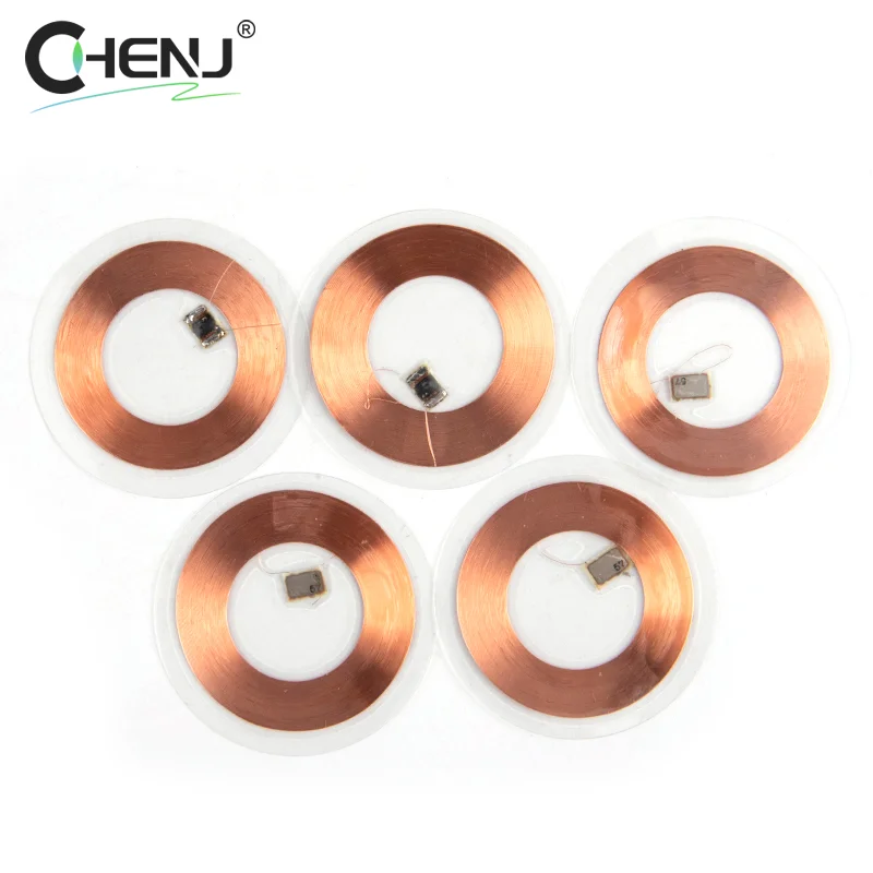 5Pcs 125KHz ID T5577 Writable Rewritable Copper Coil Coin Card Keyfob RFID Ultra-thin Cell Phone Access Card 38MM