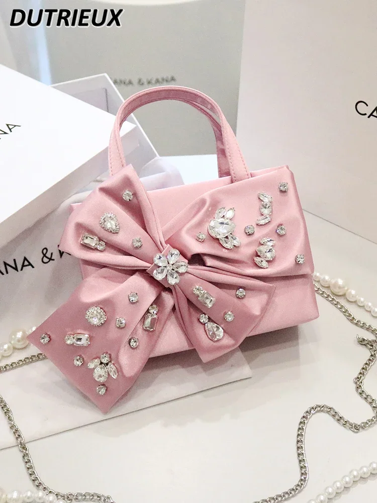 

Fashion Ladies Bag Sweet Cute Bow Diamond Satin Handbags for Women Shoulder Crossbody Bags Summer Autumn Elegant Handbag