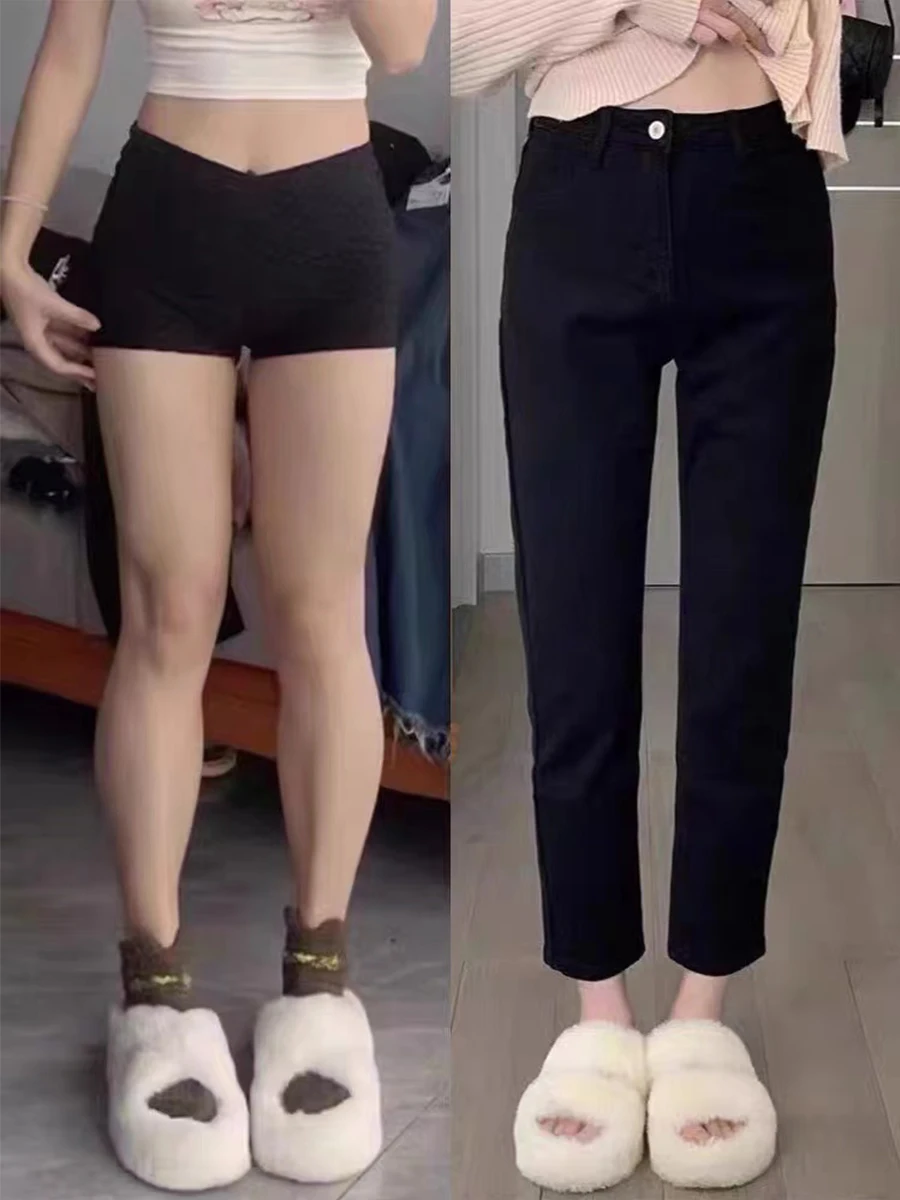 

Джинсы прямого кроя с высокой талией, больших размеров, эластичные, женские, осенне-зимние, облегающие, длиной до щиколотки