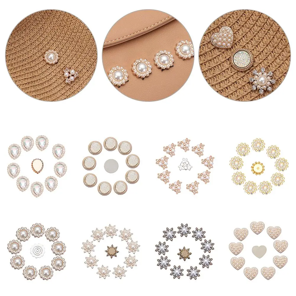 10PCS DIY Craft Hat Accessories Flower-shaped Headwear Accessories Pearl Button Rhinestone Buttons Pearl Hairpins