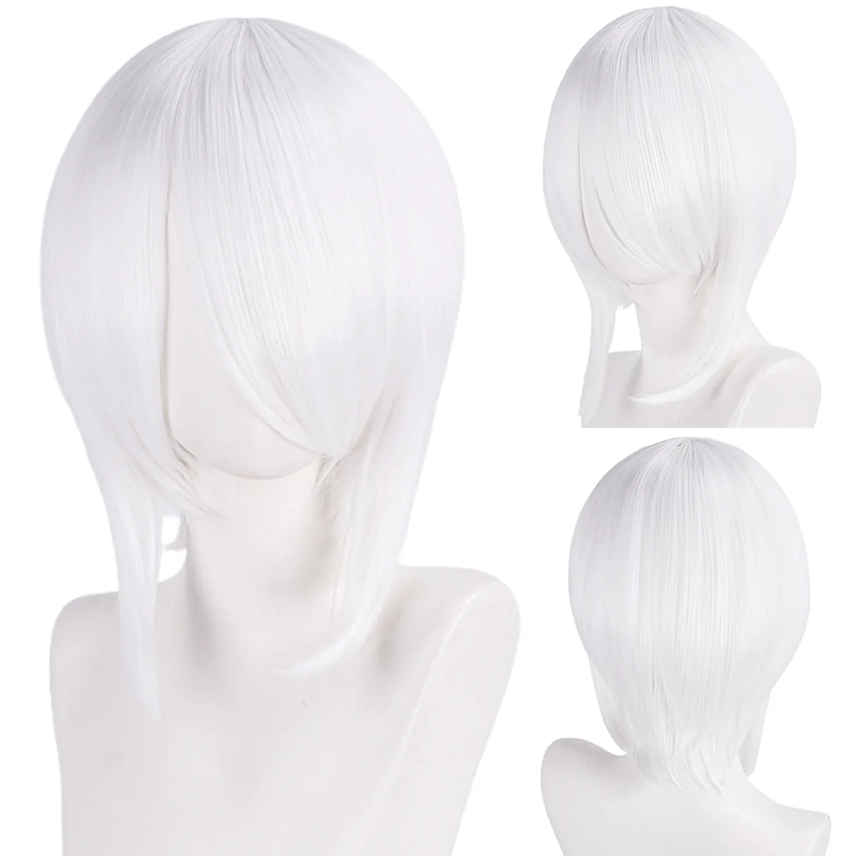 WHIMSICAL W Synthetic Unisex 14 Inches Short Cosplay Hair Party BOB Wigs with Bangs Black White Brown Halloween Lolita Wig